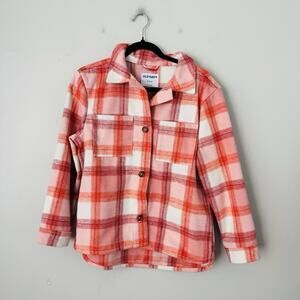 Old Navy Red And White Plaid Flannel Button Up Shirt Girls Size XL